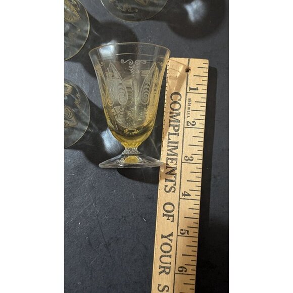 Vintage FOSTORIA Whiskey Glass Trojan Topaz  3" yellow  set of 3 - Picture 6 of 7